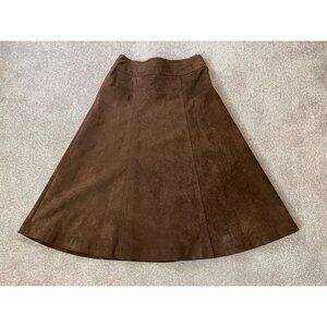 Liz Claiborne Brown Faux Suede A-Line Midi Skirt With Back Zipper Closure Medium